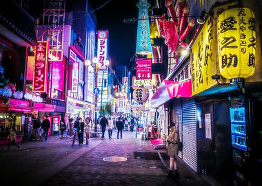 Neon-Lit Street in Japan