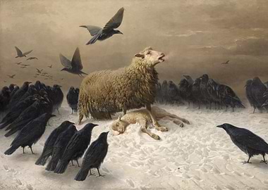 Mourning Sheep and Crows