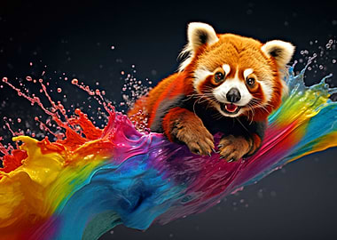 Red Panda in Rainbow Splash