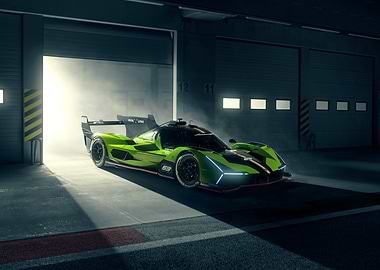 Green Race Car in Garage