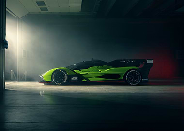 Green Race Car in Garage