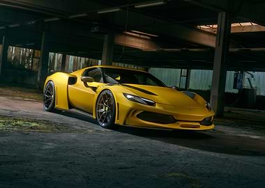 Yellow Sports Car in Garage