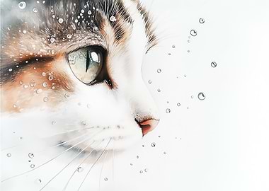 Cat Portrait with Water Drops