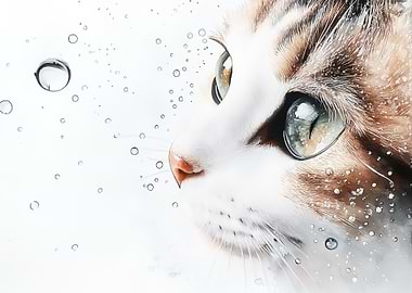 Cat Looking Through Raindrops