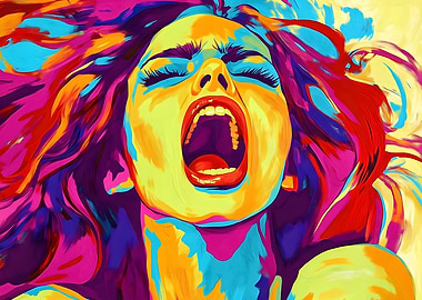 Woman Screaming in Color by Peter Max Style