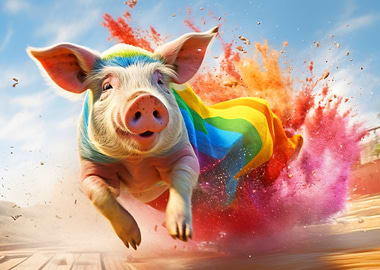 Rainbow Pig in Flight
