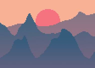 Pixel Sunset Mountains