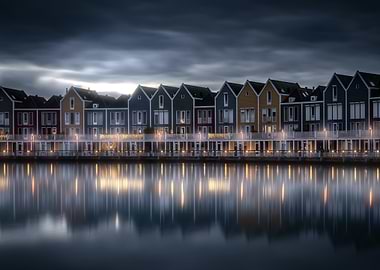 Waterfront Homes at Dusk