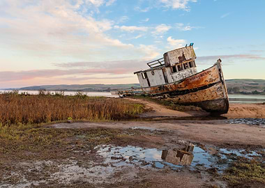 Beached Ship at Sunset