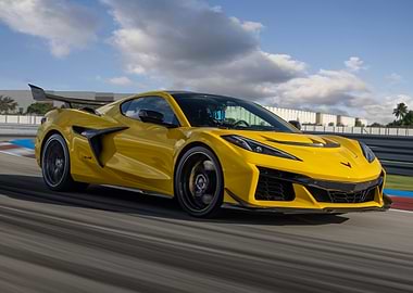 Yellow Corvette Z06 on Track