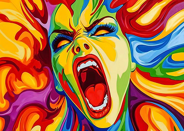 Screaming Woman Art Peter Max Style