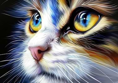 Cat Portrait with Blue Eyes