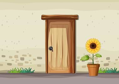 Wooden Door with Sunflower