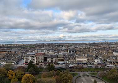 Edinburgh Cityscape with Water and Clouds