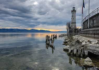 Harbor of Lindau on beautiful Lake Constance with a view of the lighthouse