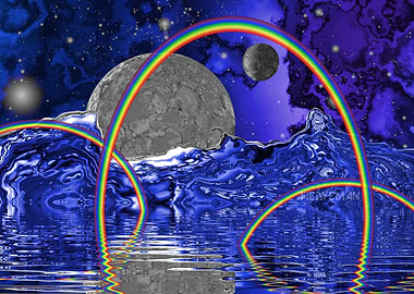 Twin Moonrise at Rainbow Lake