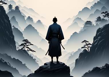 Samurai in Mountain Landscape