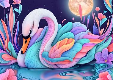 Swan in Pastel Floral Dream