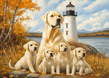 Labrador Family by the Lighthouse