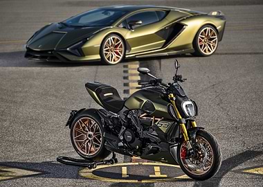 Green Lamborghini & Ducati Motorcycle