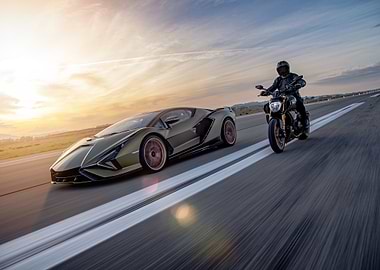 Lamborghini & Motorcycle on Runway