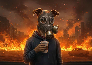 Dog in Gas Mask Post-Apocalyptic