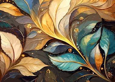 Golden Leaf Abstract Art