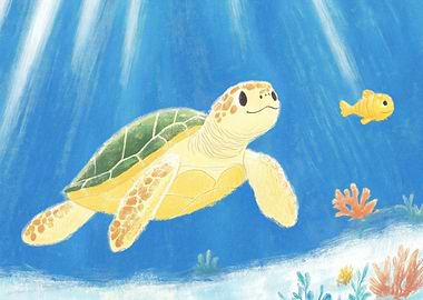 Sea Turtle and Fish