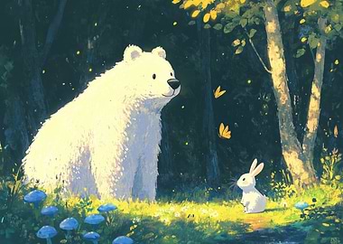 Polar Bear and Rabbit in Forest