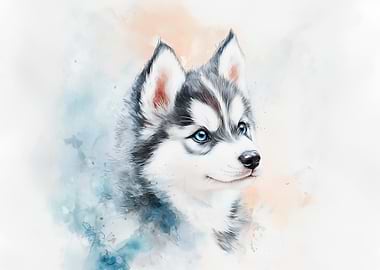 Husky Puppy Watercolor