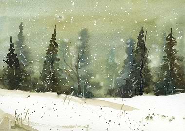 Snowy Forest Watercolor