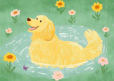 Golden Retriever in a Pond