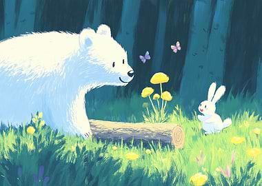 Polar Bear and Bunny in Forest