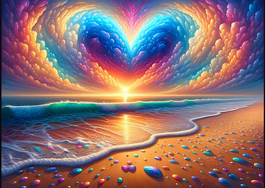 Heart-Shaped Rainbow Cloud Sunset