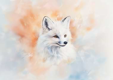 White Fox Watercolor Painting