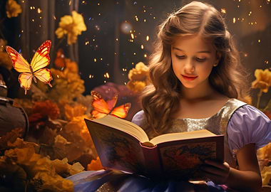 Girl Reading in a Magical Forest