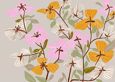 Floral statement flowering twigs retro colors