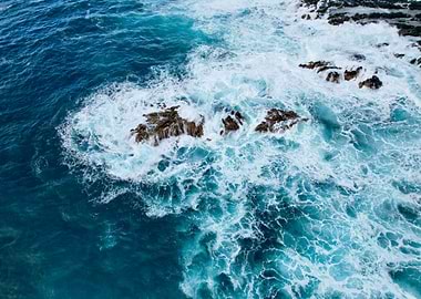 Ocean Waves Crashing on Rocks