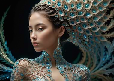 Alluring woman in blue and gold