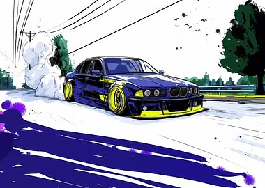 Blue BMW Drifting