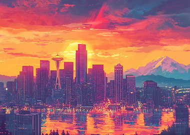 Seattle Sunset Skyline