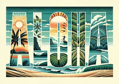 Aloha Typography Surf Mid Century