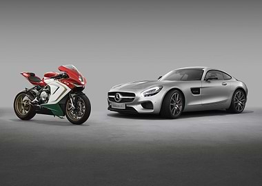 Motorcycle and Sports Car