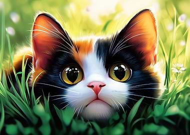 Calico Cat in Grass
