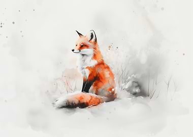Red Fox Watercolor Painting