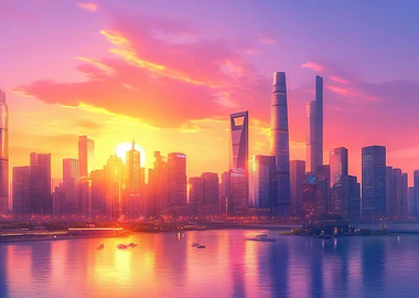 Shanghai Skyline Sunset