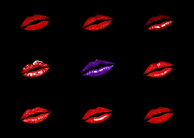 Lips kiss isolated glow poster red purple