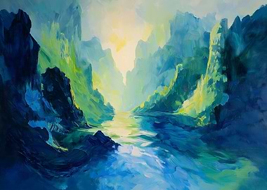 Blue and Green Mountain Landscape