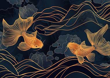 Goldfish in Waves Kintsugi Art