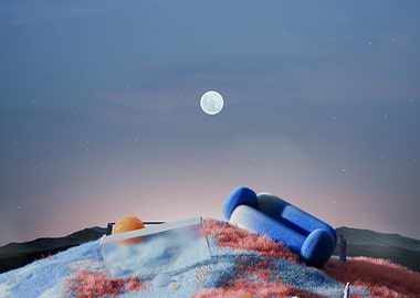 Blue Couch Under Moon